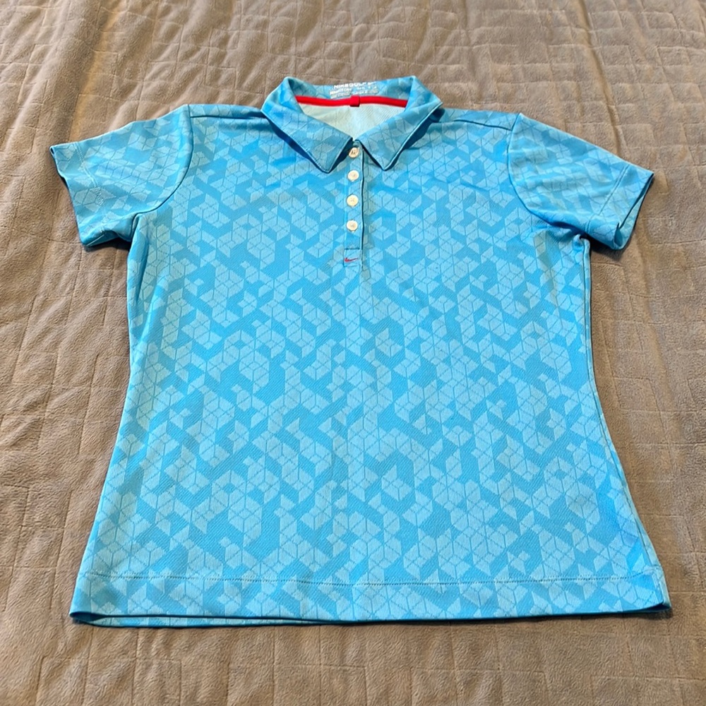 Nike Golf FitDry Short-Sleeve Shirt, Polo, Blue, Quilted Pattern, Size S
